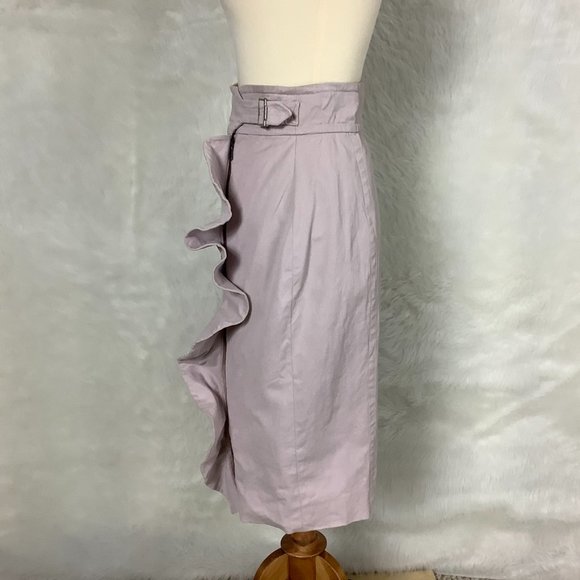 Vintage Y2K, 00s Yves Saint Laurent Rive Gauche Pink Beige Ruffle Pencil Skirt - Picture 2 of 12